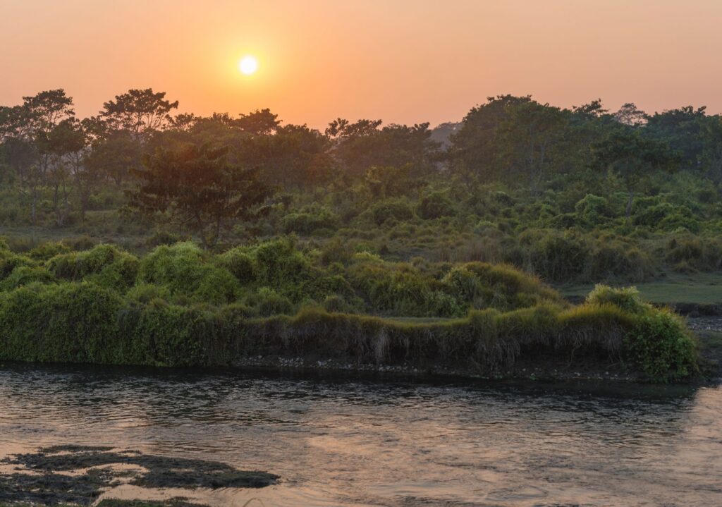 Chitwan National Park sundown jungle river–By Mountain People